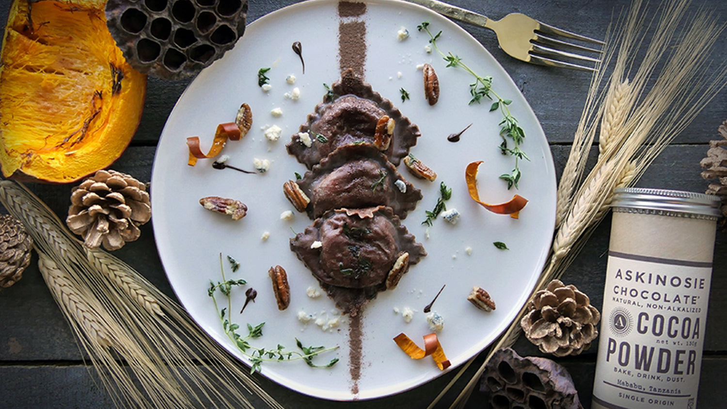 Savory Pumpkin & Ricotta Filled Cocoa Ravioli