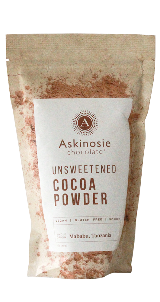 Kraft pouch filled with cocoa powder