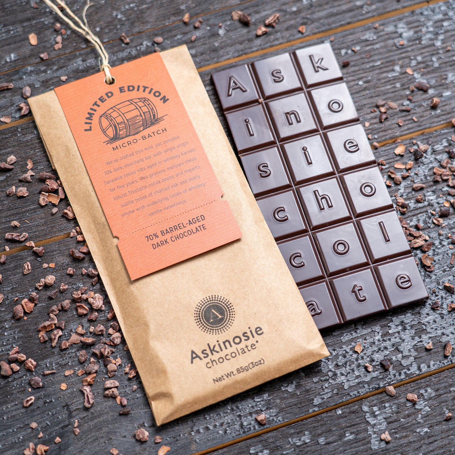 70% Barrel-Aged Dark Chocolate Bar