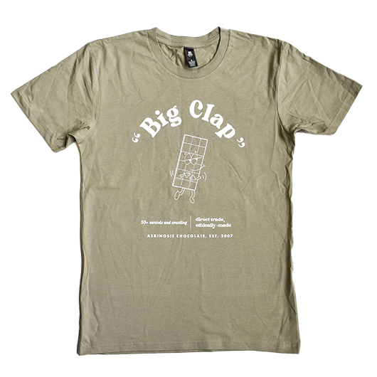 Moss green t-shirt with "Big Clap" design