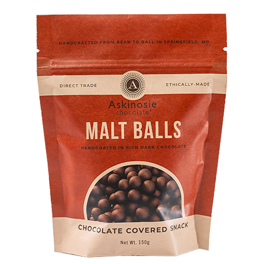 Pouch of Askinosie Chocolate Covered Malt Balls