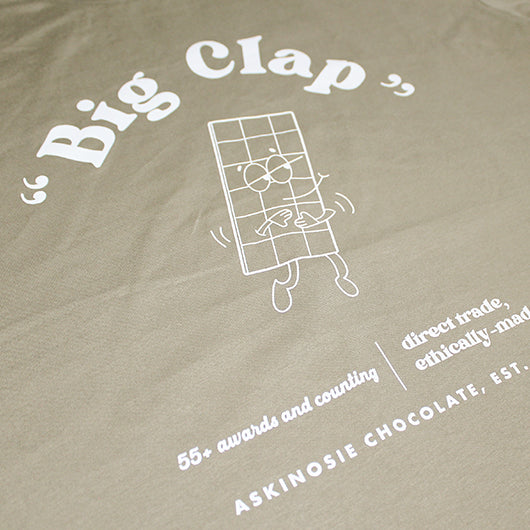 Moss green t-shirt with "Big Clap" design